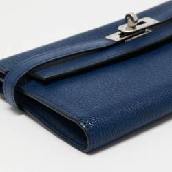 Hermes Bleu De Malte Chevre Mysore Leather Kelly Classic Wallet 