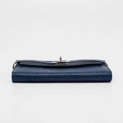 Hermes Bleu De Malte Chevre Mysore Leather Kelly Classic Wallet 