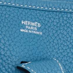 Pre Owned Hermes Bleu Jean Togo Leather Evelyne III PM Bag
