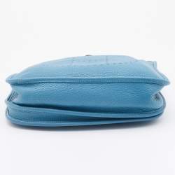 Pre Owned Hermes Bleu Jean Togo Leather Evelyne III PM Bag