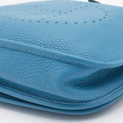 Pre Owned Hermes Bleu Jean Togo Leather Evelyne III PM Bag