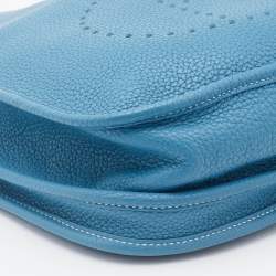 Pre Owned Hermes Bleu Jean Togo Leather Evelyne III PM Bag