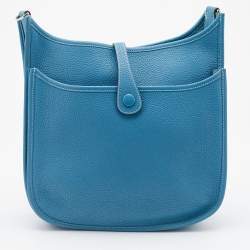 Pre Owned Hermes Bleu Jean Togo Leather Evelyne III PM Bag