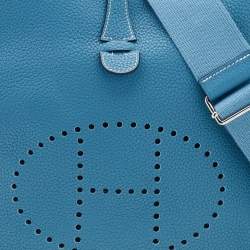 Pre Owned Hermes Bleu Jean Togo Leather Evelyne III PM Bag