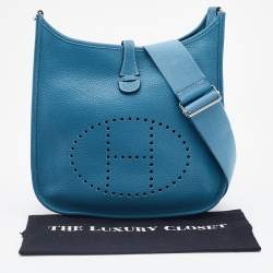 Pre Owned Hermes Bleu Jean Togo Leather Evelyne III PM Bag