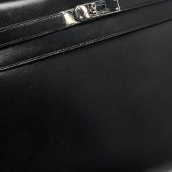 Pre Owned Hermes Black Box Leather Palladium Finish Kelly Sellier 32 Bag
