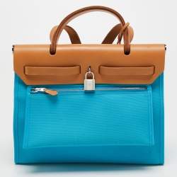 Pre Owned Hermes Celeste/Natural Canvas and Leather Herbag Zip 31 Bag