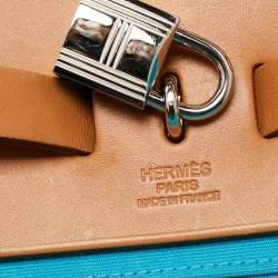 Pre Owned Hermes Celeste/Natural Canvas and Leather Herbag Zip 31 Bag