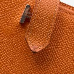 Pre Owned Hermes Orange Epsom Leather Palladium Finish Bearn Wallet