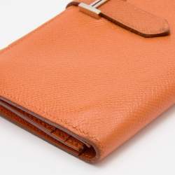 Pre Owned Hermes Orange Epsom Leather Palladium Finish Bearn Wallet