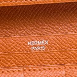 Pre Owned Hermes Orange Epsom Leather Palladium Finish Bearn Wallet