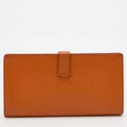 Pre Owned Hermes Orange Epsom Leather Palladium Finish Bearn Wallet