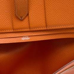 Pre Owned Hermes Orange Epsom Leather Palladium Finish Bearn Wallet