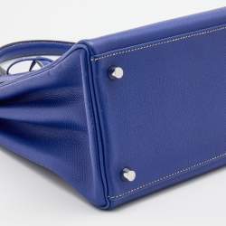 Hermes Bleu Electrique/Mykonos Epsom Leather Palladium Finish Kelly Retourne 35 Bag