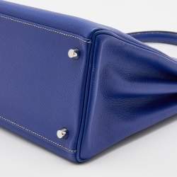 Hermes Bleu Electrique/Mykonos Epsom Leather Palladium Finish Kelly Retourne 35 Bag