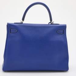 Hermes Bleu Electrique/Mykonos Epsom Leather Palladium Finish Kelly Retourne 35 Bag