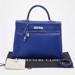 Hermes Bleu Electrique/Mykonos Epsom Leather Palladium Finish Kelly Retourne 35 Bag
