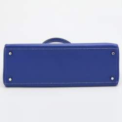 Hermes Bleu Electrique/Mykonos Epsom Leather Palladium Finish Kelly Retourne 35 Bag