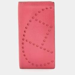 Pre Owned Hermes Rose Tyrien Chevre Mysore Leather Evelyne Long Wallet