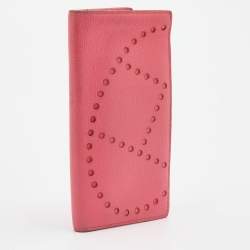 Pre Owned Hermes Rose Tyrien Chevre Mysore Leather Evelyne Long Wallet