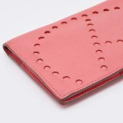 Pre Owned Hermes Rose Tyrien Chevre Mysore Leather Evelyne Long Wallet