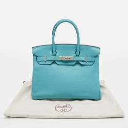 Hermes Blue Saint Cyr Taurillon Clemence Leather Palladium Finish Birkin 30 Bag