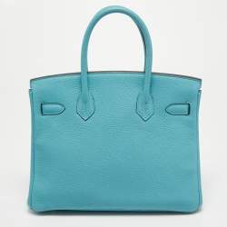 Hermes Blue Saint Cyr Taurillon Clemence Leather Palladium Finish Birkin 30 Bag