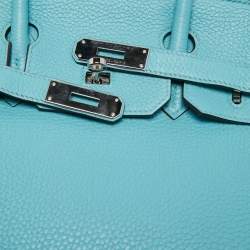 Hermes Blue Saint Cyr Taurillon Clemence Leather Palladium Finish Birkin 30 Bag