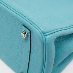 Hermes Blue Saint Cyr Taurillon Clemence Leather Palladium Finish Birkin 30 Bag