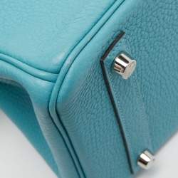 Hermes Blue Saint Cyr Taurillon Clemence Leather Palladium Finish Birkin 30 Bag