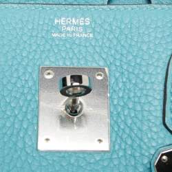 Hermes Blue Saint Cyr Taurillon Clemence Leather Palladium Finish Birkin 30 Bag