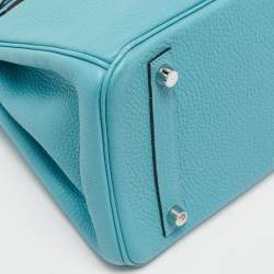 Hermes Blue Saint Cyr Taurillon Clemence Leather Palladium Finish Birkin 30 Bag