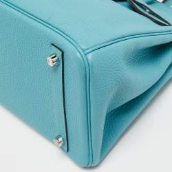 Hermes Blue Saint Cyr Taurillon Clemence Leather Palladium Finish Birkin 30 Bag