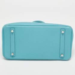 Hermes Blue Saint Cyr Taurillon Clemence Leather Palladium Finish Birkin 30 Bag