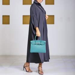 Hermes Blue Saint Cyr Taurillon Clemence Leather Palladium Finish Birkin 30 Bag