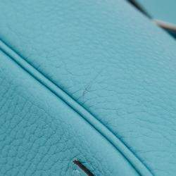 Hermes Blue Saint Cyr Taurillon Clemence Leather Palladium Finish Birkin 30 Bag