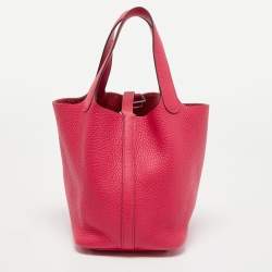 Pre Owned Hermes Rose Mexico Taurillon Clemence Leather Picotin Lock 18 Bag