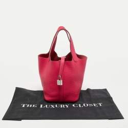 Pre Owned Hermes Rose Mexico Taurillon Clemence Leather Picotin Lock 18 Bag