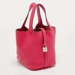 Pre Owned Hermes Rose Mexico Taurillon Clemence Leather Picotin Lock 18 Bag