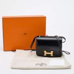Pre Owned Hermes Black Veau Box Leather Gold Finish Constance III Mini Bag