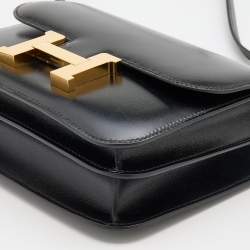 Pre Owned Hermes Black Veau Box Leather Gold Finish Constance III Mini Bag