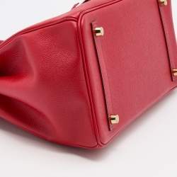 Pre Owned Hermes Rouge Casaque Veau Epsom Leather Gold Finish Birkin 30 Bag
