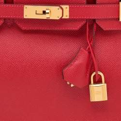 Pre Owned Hermes Rouge Casaque Veau Epsom Leather Gold Finish Birkin 30 Bag