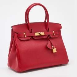 Pre Owned Hermes Rouge Casaque Veau Epsom Leather Gold Finish Birkin 30 Bag
