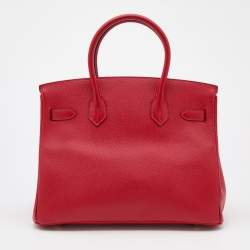 Pre Owned Hermes Rouge Casaque Veau Epsom Leather Gold Finish Birkin 30 Bag