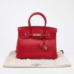 Pre Owned Hermes Rouge Casaque Veau Epsom Leather Gold Finish Birkin 30 Bag