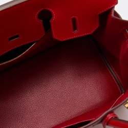 Pre Owned Hermes Rouge Casaque Veau Epsom Leather Gold Finish Birkin 30 Bag