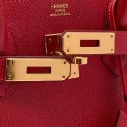 Pre Owned Hermes Rouge Casaque Veau Epsom Leather Gold Finish Birkin 30 Bag