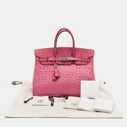 Pre Owned Hermes Fuchsia Ostrich Palladium Finish Birkin 35 Bag