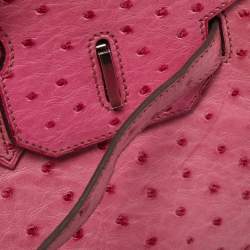 Pre Owned Hermes Fuchsia Ostrich Palladium Finish Birkin 35 Bag